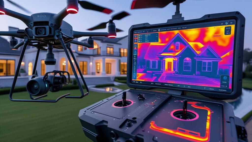Drones with thermal imaging_ Drones can fly over large properties and use thermal cameras to detect temperature differences that might indicate a leak.